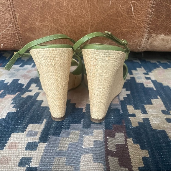 Christian Louboutin Green Leather Strappy Wicker Wedge Sandals Size 37 - Picture 12 of 12